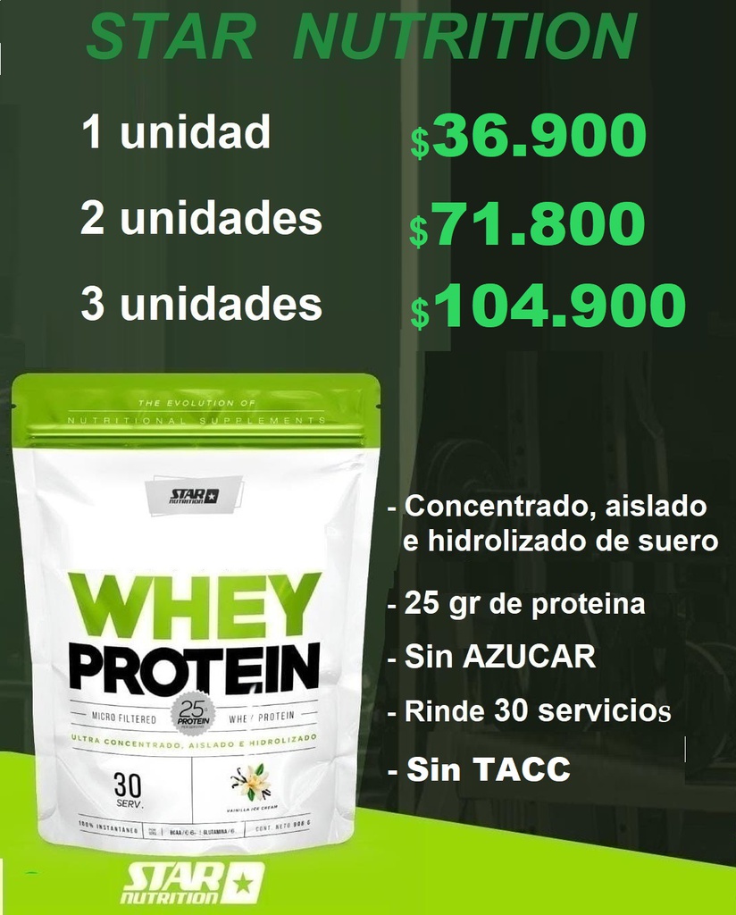 COMBO 3 - Whey 2 lbs x 3 unidades STAR NUTRITION